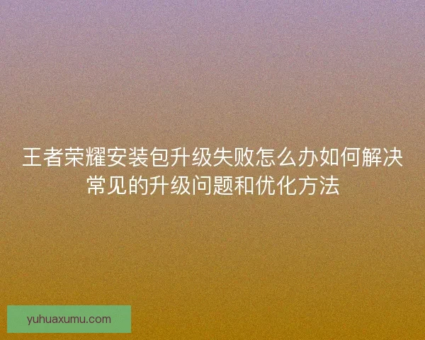 王者荣耀安装包升级失败怎么办如何解决常见的升级问题和优化方法
